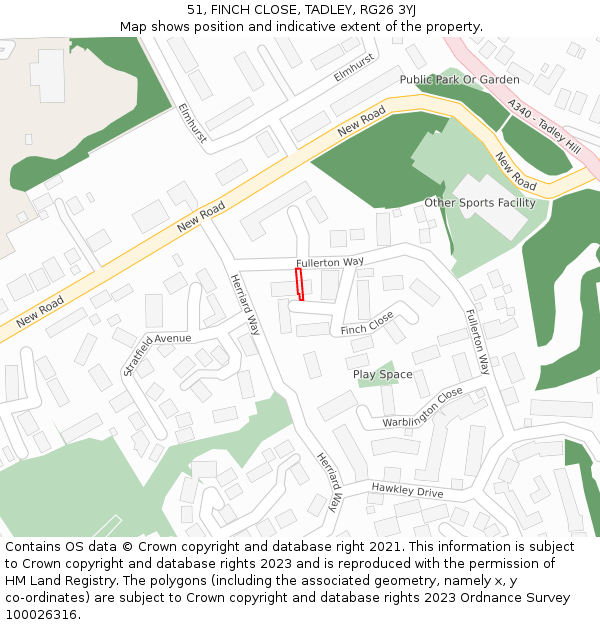 51, FINCH CLOSE, TADLEY, RG26 3YJ: Location map and indicative extent of plot