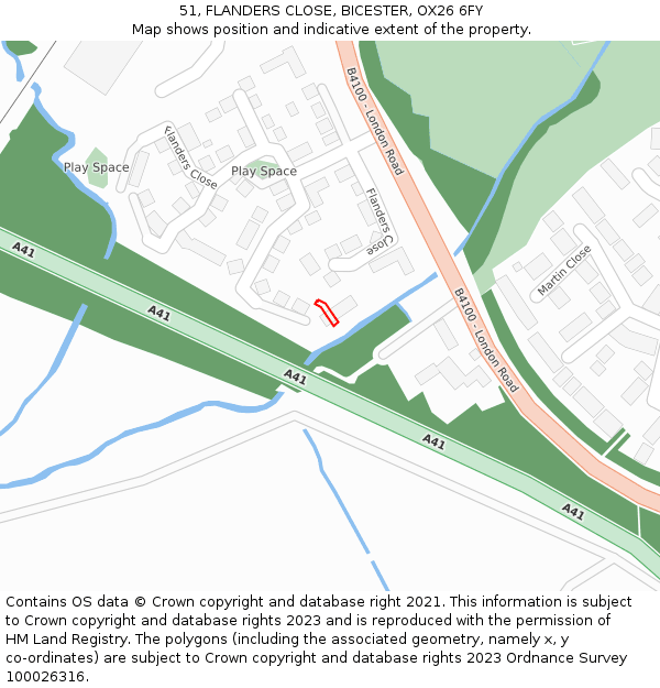 51, FLANDERS CLOSE, BICESTER, OX26 6FY: Location map and indicative extent of plot