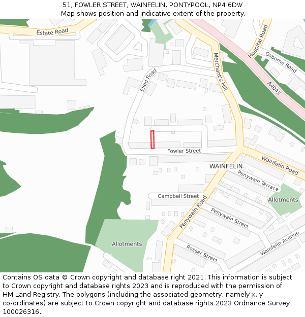 51, FOWLER STREET, WAINFELIN, PONTYPOOL, NP4 6DW: Location map and indicative extent of plot
