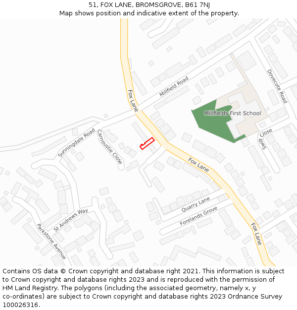 51, FOX LANE, BROMSGROVE, B61 7NJ: Location map and indicative extent of plot