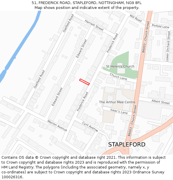 51, FREDERICK ROAD, STAPLEFORD, NOTTINGHAM, NG9 8FL: Location map and indicative extent of plot