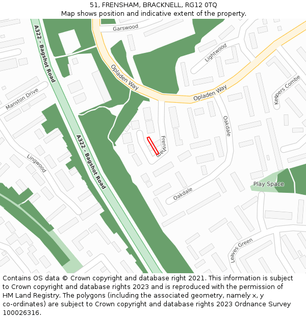 51, FRENSHAM, BRACKNELL, RG12 0TQ: Location map and indicative extent of plot