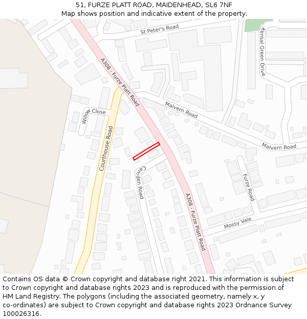 51, FURZE PLATT ROAD, MAIDENHEAD, SL6 7NF: Location map and indicative extent of plot