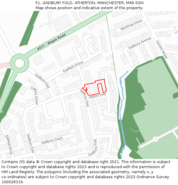 51, GADBURY FOLD, ATHERTON, MANCHESTER, M46 0GN: Location map and indicative extent of plot