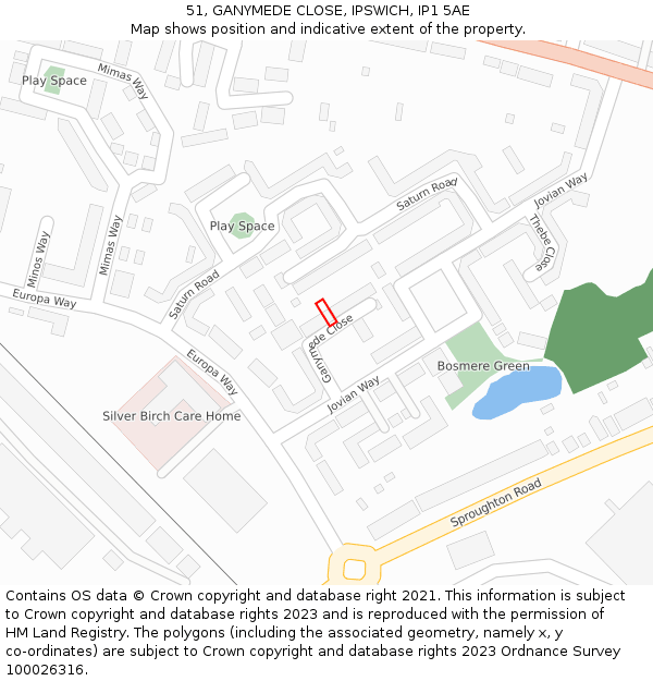 51, GANYMEDE CLOSE, IPSWICH, IP1 5AE: Location map and indicative extent of plot