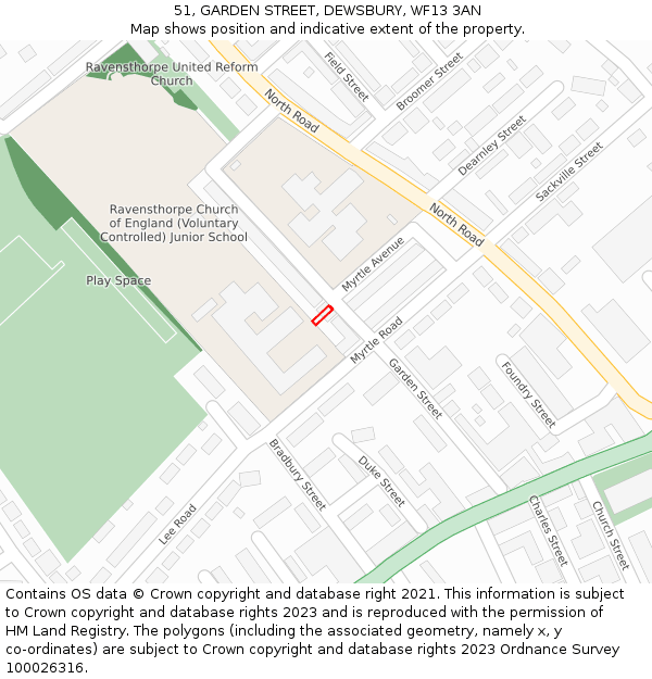 51, GARDEN STREET, DEWSBURY, WF13 3AN: Location map and indicative extent of plot