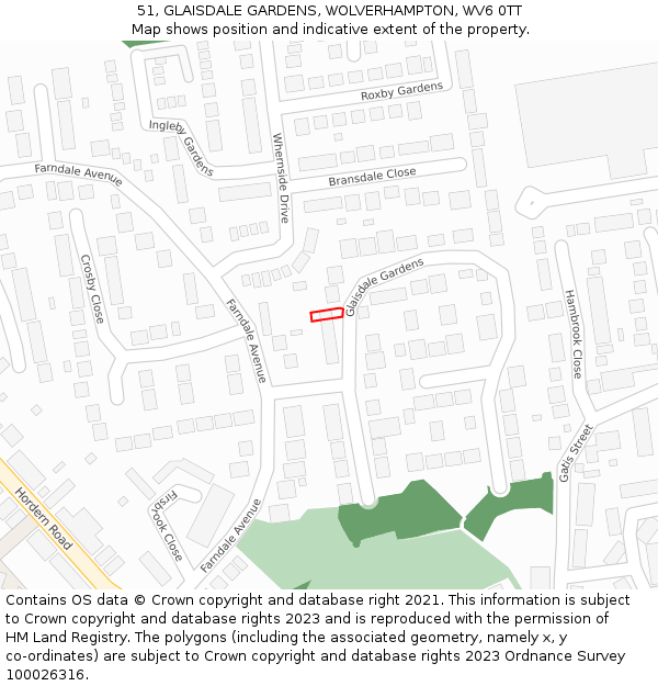 51, GLAISDALE GARDENS, WOLVERHAMPTON, WV6 0TT: Location map and indicative extent of plot
