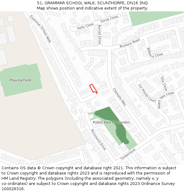 51, GRAMMAR SCHOOL WALK, SCUNTHORPE, DN16 3NQ: Location map and indicative extent of plot