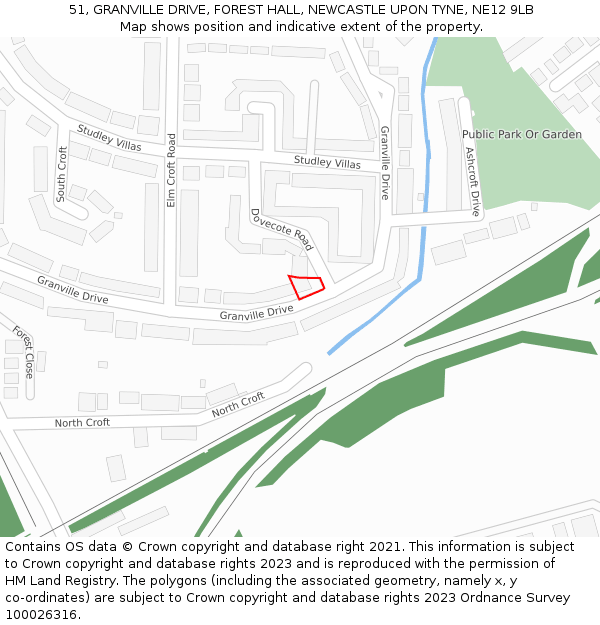 51, GRANVILLE DRIVE, FOREST HALL, NEWCASTLE UPON TYNE, NE12 9LB: Location map and indicative extent of plot