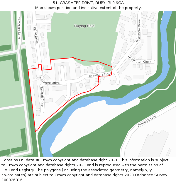 51, GRASMERE DRIVE, BURY, BL9 9GA: Location map and indicative extent of plot