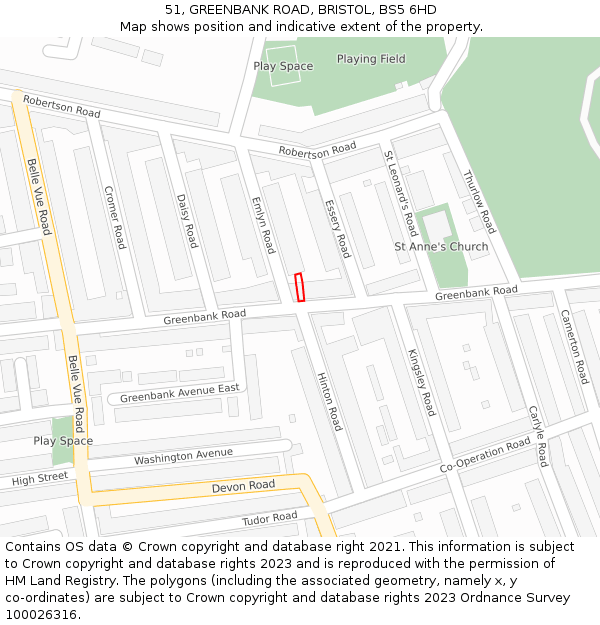 51, GREENBANK ROAD, BRISTOL, BS5 6HD: Location map and indicative extent of plot