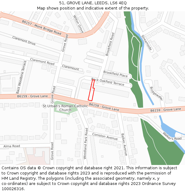 51, GROVE LANE, LEEDS, LS6 4EQ: Location map and indicative extent of plot
