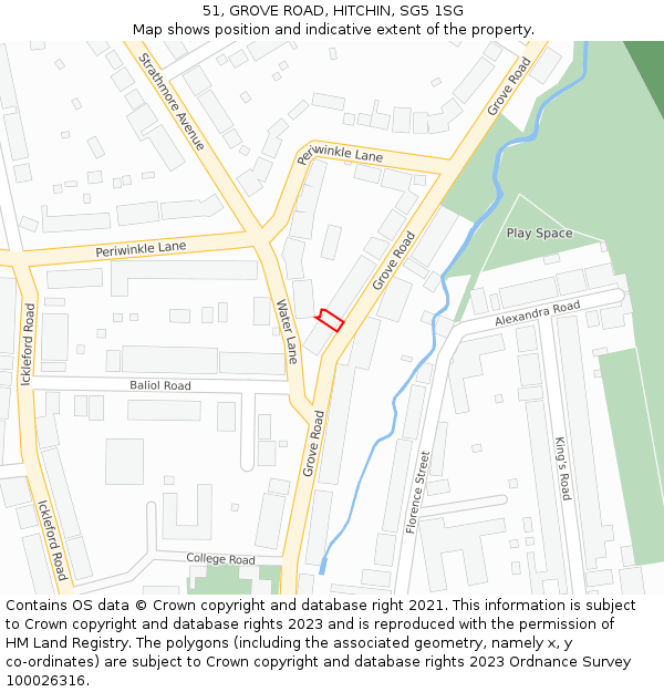 51, GROVE ROAD, HITCHIN, SG5 1SG: Location map and indicative extent of plot