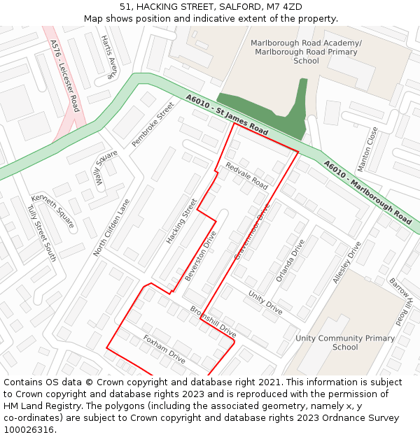 51, HACKING STREET, SALFORD, M7 4ZD: Location map and indicative extent of plot