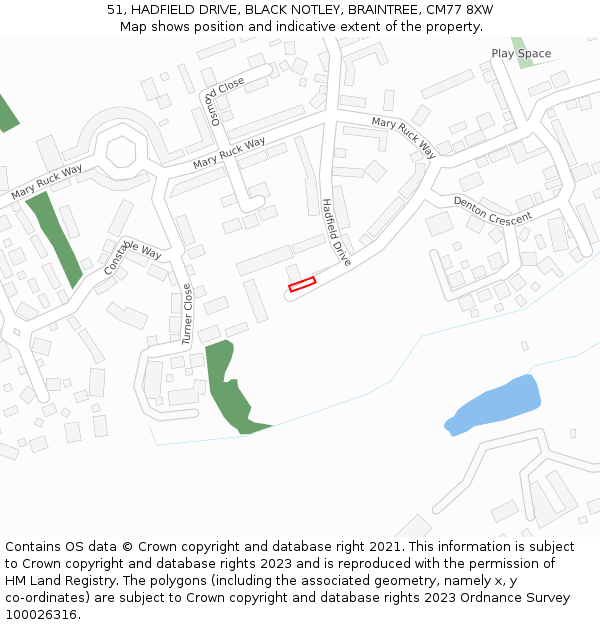 51, HADFIELD DRIVE, BLACK NOTLEY, BRAINTREE, CM77 8XW: Location map and indicative extent of plot