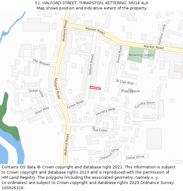 51, HALFORD STREET, THRAPSTON, KETTERING, NN14 4LA: Location map and indicative extent of plot