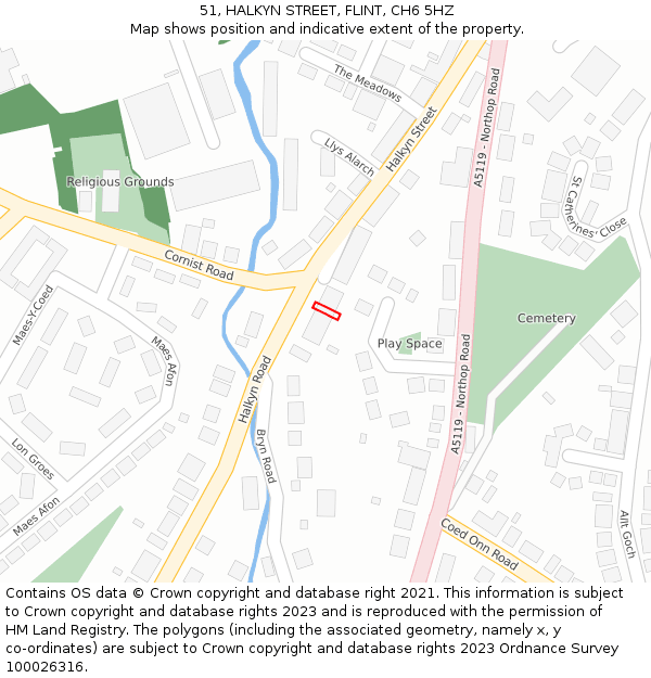 51, HALKYN STREET, FLINT, CH6 5HZ: Location map and indicative extent of plot