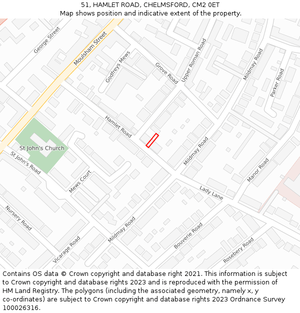 51, HAMLET ROAD, CHELMSFORD, CM2 0ET: Location map and indicative extent of plot