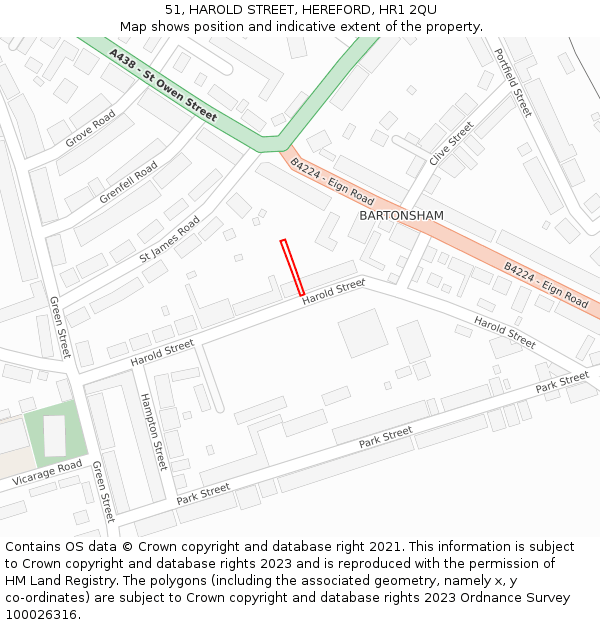 51, HAROLD STREET, HEREFORD, HR1 2QU: Location map and indicative extent of plot