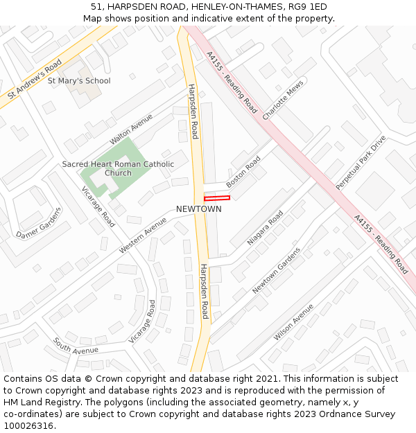 51, HARPSDEN ROAD, HENLEY-ON-THAMES, RG9 1ED: Location map and indicative extent of plot