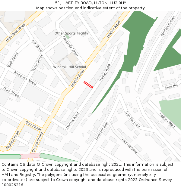 51, HARTLEY ROAD, LUTON, LU2 0HY: Location map and indicative extent of plot