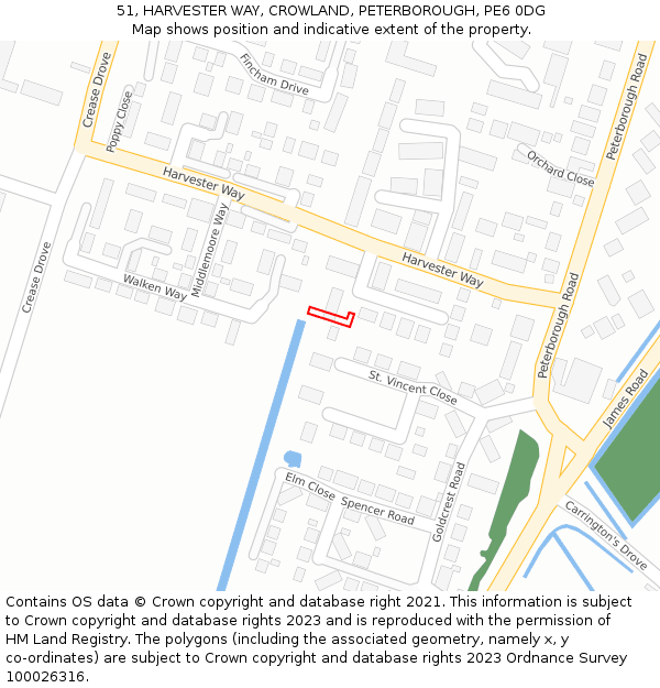 51, HARVESTER WAY, CROWLAND, PETERBOROUGH, PE6 0DG: Location map and indicative extent of plot