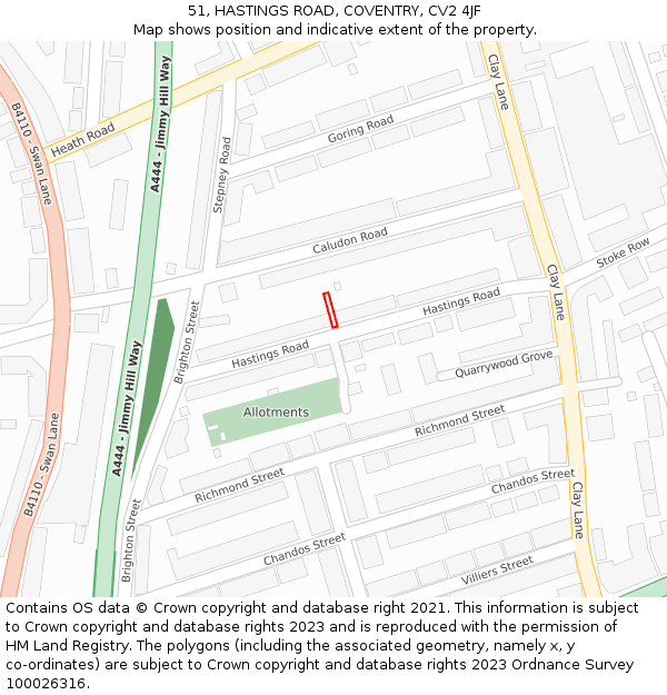 51, HASTINGS ROAD, COVENTRY, CV2 4JF: Location map and indicative extent of plot