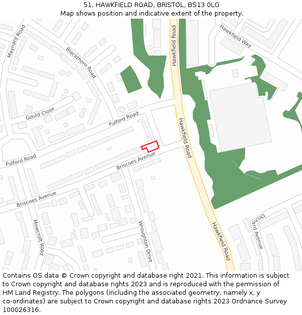 51, HAWKFIELD ROAD, BRISTOL, BS13 0LG: Location map and indicative extent of plot