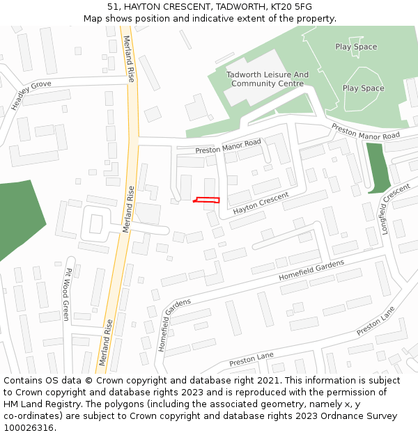 51, HAYTON CRESCENT, TADWORTH, KT20 5FG: Location map and indicative extent of plot