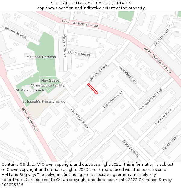 51, HEATHFIELD ROAD, CARDIFF, CF14 3JX: Location map and indicative extent of plot