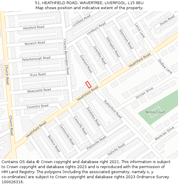 51, HEATHFIELD ROAD, WAVERTREE, LIVERPOOL, L15 9EU: Location map and indicative extent of plot