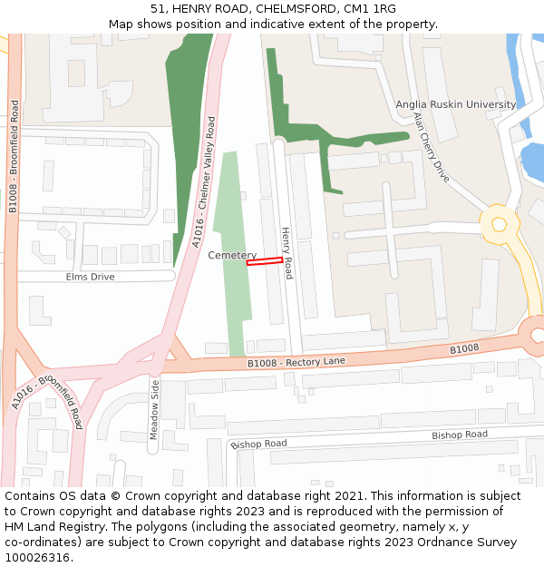 51, HENRY ROAD, CHELMSFORD, CM1 1RG: Location map and indicative extent of plot