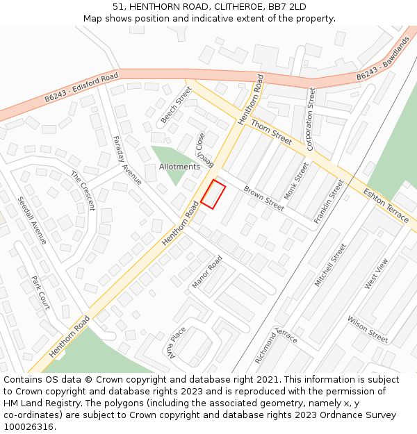 51, HENTHORN ROAD, CLITHEROE, BB7 2LD: Location map and indicative extent of plot