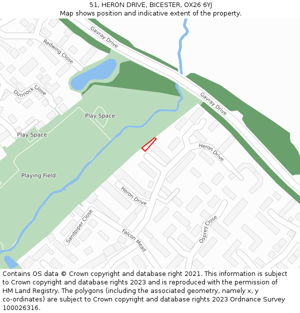 51, HERON DRIVE, BICESTER, OX26 6YJ: Location map and indicative extent of plot