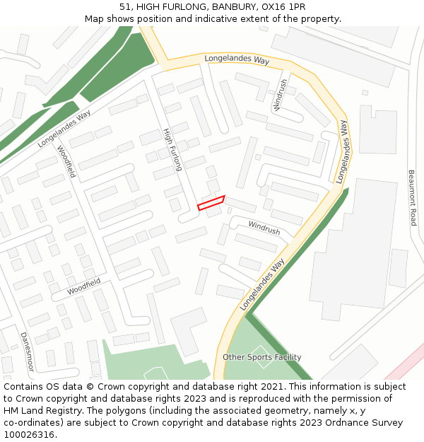 51, HIGH FURLONG, BANBURY, OX16 1PR: Location map and indicative extent of plot