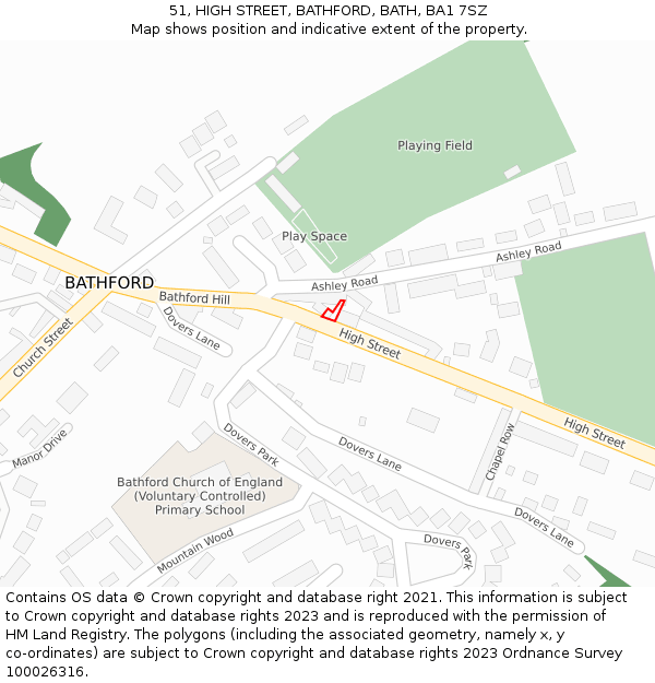 51, HIGH STREET, BATHFORD, BATH, BA1 7SZ: Location map and indicative extent of plot