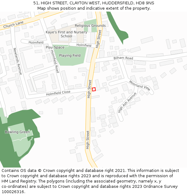 51, HIGH STREET, CLAYTON WEST, HUDDERSFIELD, HD8 9NS: Location map and indicative extent of plot