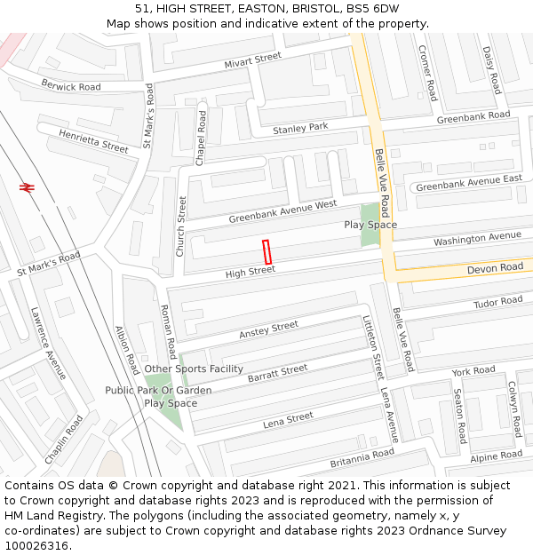 51, HIGH STREET, EASTON, BRISTOL, BS5 6DW: Location map and indicative extent of plot