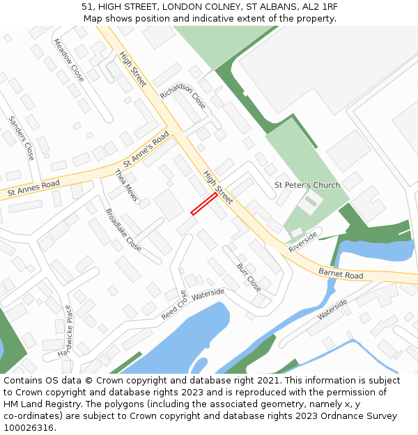 51, HIGH STREET, LONDON COLNEY, ST ALBANS, AL2 1RF: Location map and indicative extent of plot
