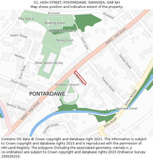 51, HIGH STREET, PONTARDAWE, SWANSEA, SA8 4JH: Location map and indicative extent of plot