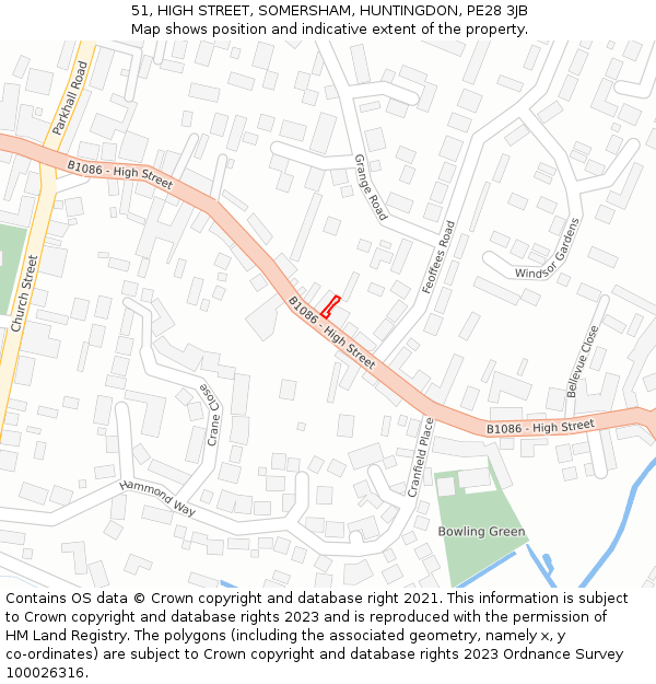 51, HIGH STREET, SOMERSHAM, HUNTINGDON, PE28 3JB: Location map and indicative extent of plot