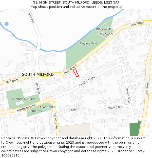 51, HIGH STREET, SOUTH MILFORD, LEEDS, LS25 5AF: Location map and indicative extent of plot