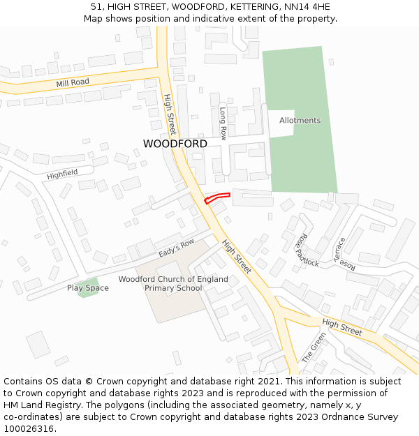 51, HIGH STREET, WOODFORD, KETTERING, NN14 4HE: Location map and indicative extent of plot