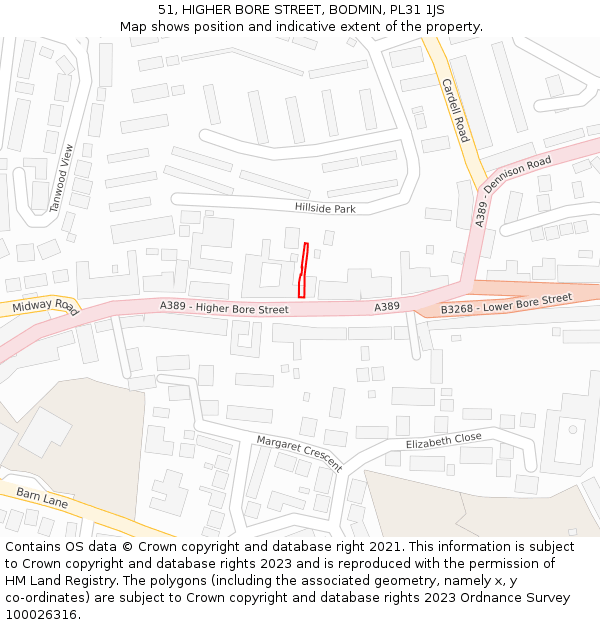51, HIGHER BORE STREET, BODMIN, PL31 1JS: Location map and indicative extent of plot