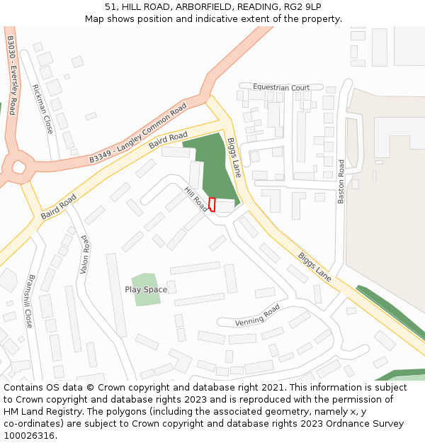 51, HILL ROAD, ARBORFIELD, READING, RG2 9LP: Location map and indicative extent of plot