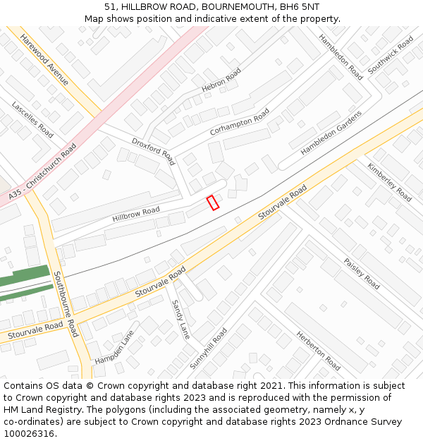51, HILLBROW ROAD, BOURNEMOUTH, BH6 5NT: Location map and indicative extent of plot