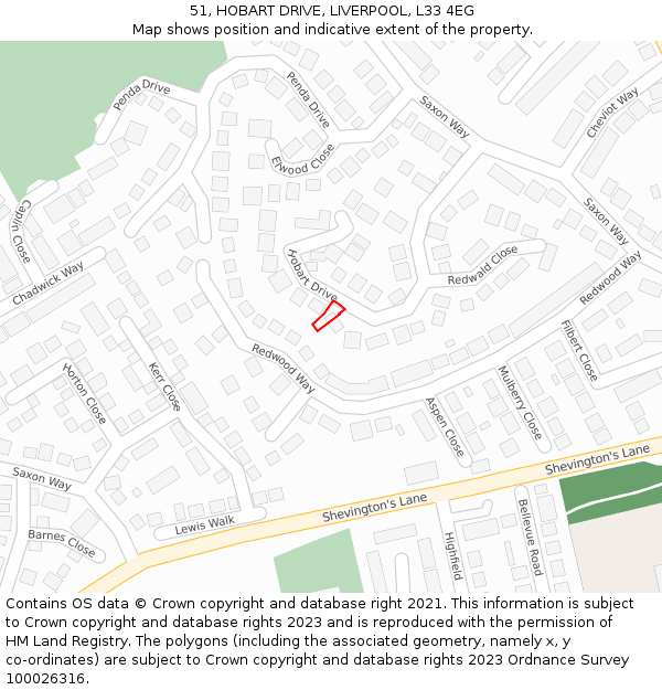 51, HOBART DRIVE, LIVERPOOL, L33 4EG: Location map and indicative extent of plot