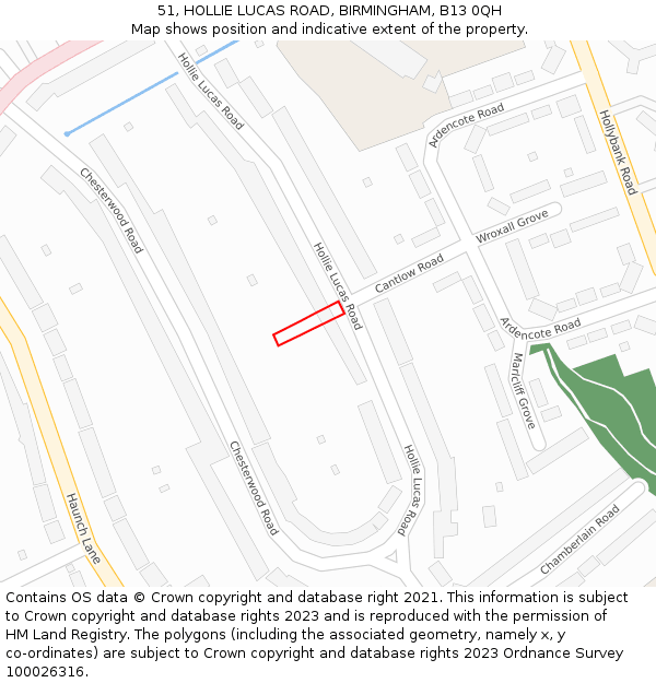 51, HOLLIE LUCAS ROAD, BIRMINGHAM, B13 0QH: Location map and indicative extent of plot