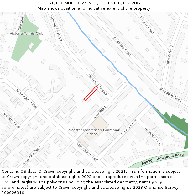 51, HOLMFIELD AVENUE, LEICESTER, LE2 2BG: Location map and indicative extent of plot