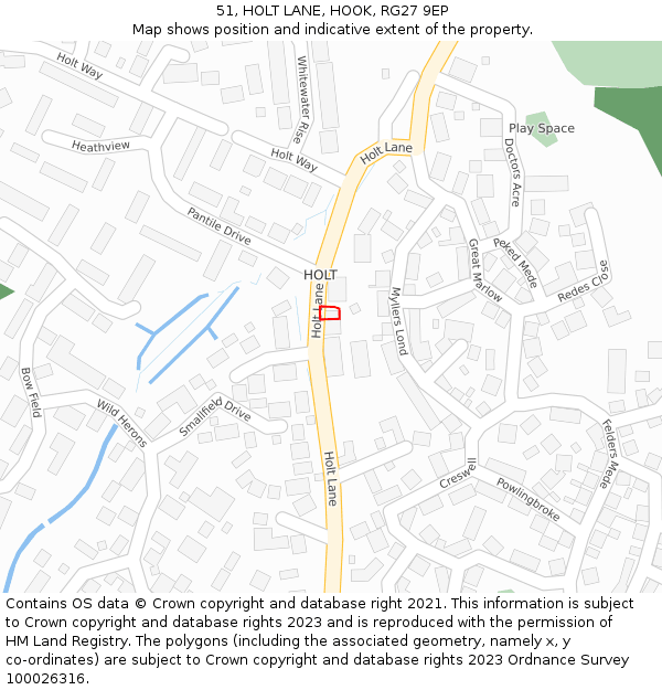 51, HOLT LANE, HOOK, RG27 9EP: Location map and indicative extent of plot